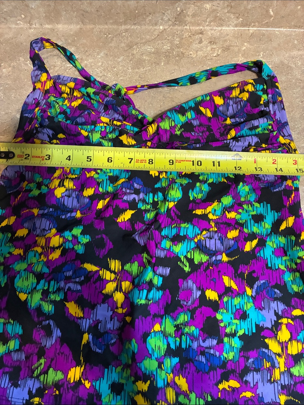 Allen B Vibrant Floral Tankini Set in Purple, Teal & Yellow Top- 12 Bottom- 10 - Picture 13 of 14